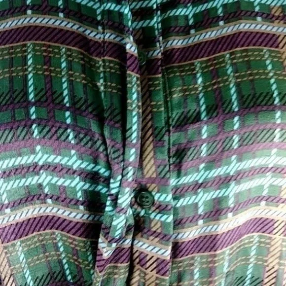 JOA Green Satin Plaid Tie Front Silky Long Sleeve Top - Picture 8 of 14